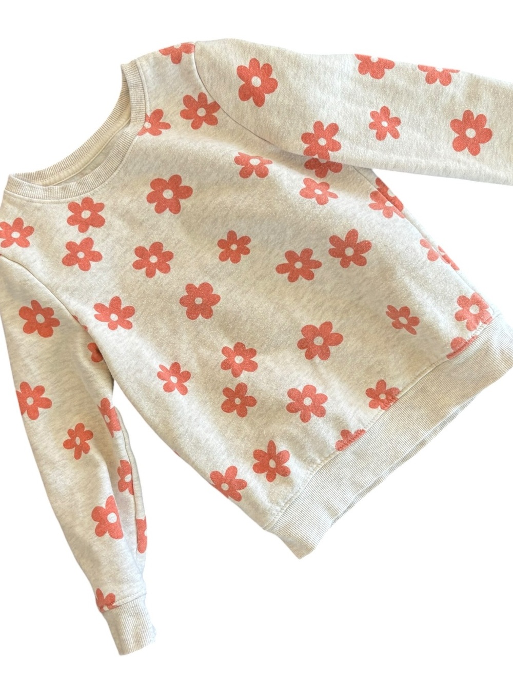 Cat & Jack 5T Floral Crewneck Fleece Sweatshirt - Peach Flowers on Cream